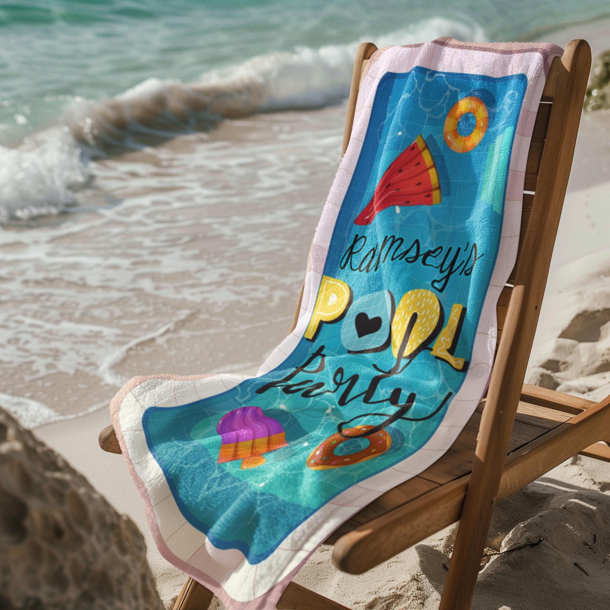 Personalized Pool Party Beach Towel, Summer Family Reunion Gift, Birthday Pool Party, Kids Birthday Party Decor, Summer Pool Accessories