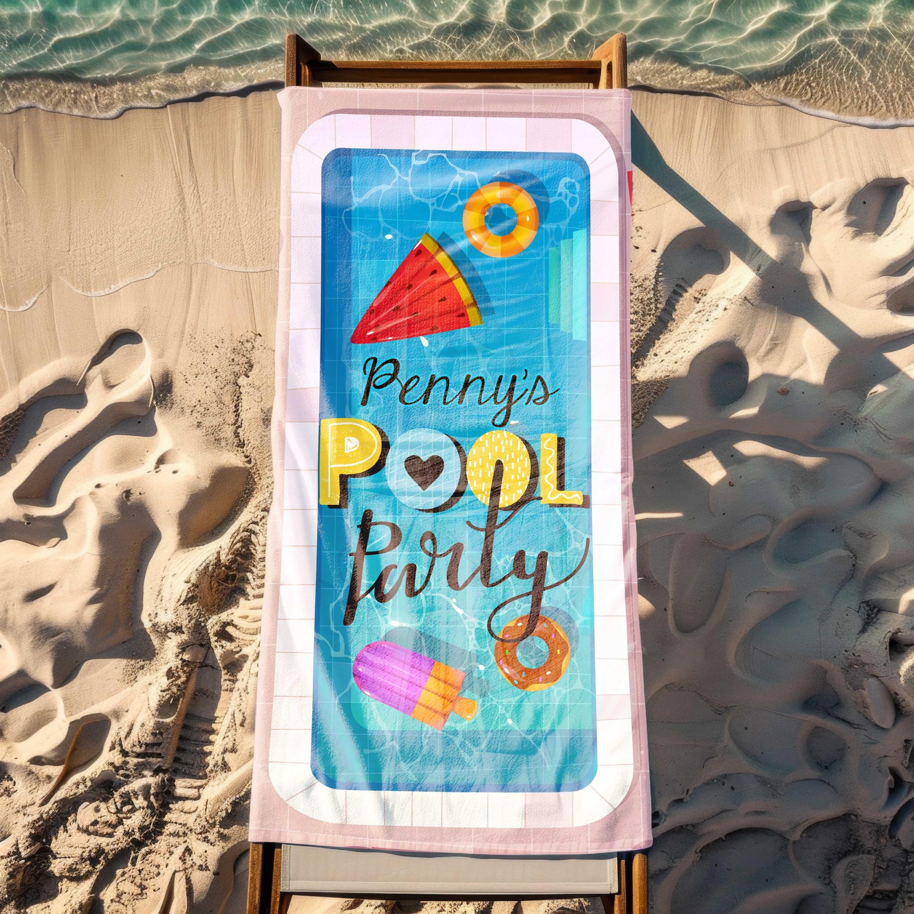 Personalized Pool Party Beach Towel, Summer Family Reunion Gift, Birthday Pool Party, Kids Birthday Party Decor, Summer Pool Accessories