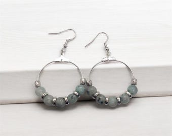 Handgemachte Silberne Creolen: Sesam Jaspis Boho Schmuck