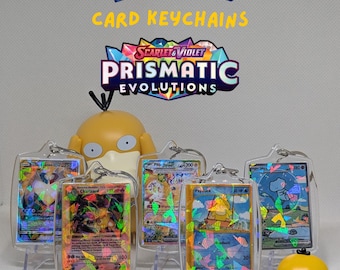 Pokemon Prismatic Evolutions Mini Card Keychain | Custom Anime Keyring, Cute Bag Charm, Gift for Pokemon Fans & Collectors
