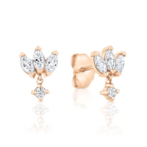 Pendiente de diamante natural talla marquesa, pendiente de cartílago de loto de oro macizo, pendiente de caracola diminuto, piercing de flor de loto, un regalo muy especial.