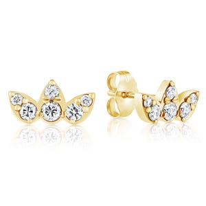 Piercing de flor de loto en oro macizo de 14k/18k, pendiente de botón para lóbulo de la oreja, pendiente de botón minimalista con diamante natural, joya delicada, regalo perfecto.