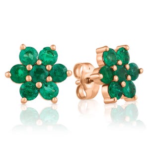 Gold & Emerald Flower Earrings, Dainty Floral Emerald Stud Earrings in Gold Setting, Minimalist Stud, Wedding Jewelry, Bridesmaid Gift