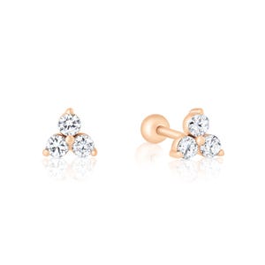 Pendientes de flor pequeña con diamantes, delicados pendientes de oro de 14 quilates, pendientes de oro y diamantes, elegantes pendientes para mujer.