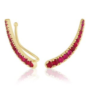 Genuine Ruby Ear Climber, Ruby Dainty Earrings, 14k/18k Gold Prong Set Climber, Natural Gemstones, Real Ruby Stones, Gift for Her