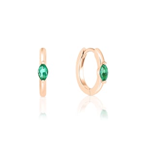 Brincos de argola solitários de esmeralda, brincos de ouro maciço 14K e 18K, brincos de esmeralda natural, argolas delicadas de esmeralda, presente com pedra de nascimento de maio
