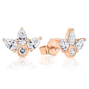 Pendientes de diamantes naturales con corte de pera, pendientes de oro macizo con forma de loto para cartílago, cierre de botón con forma de flor, regalo perfecto de cumpleaños o aniversario.