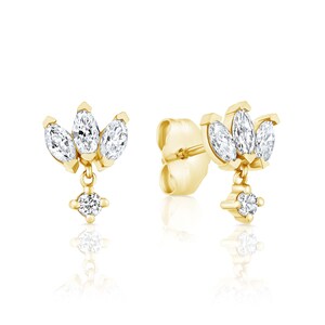 Solid Gold Diamond Half Lotus Stud Earring in 14k Gold Setting, Diamond Half Lotus Studs, Everyday Wear Lotus Studs, Best Gift, Holiday Gift