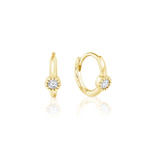 Solitaire Diamond Cartilage Hoop, Single Diamond Hoop Earring, Real Gold Cartilage Clicker Hoop, 14k 18k Solid Gold Small Hoop