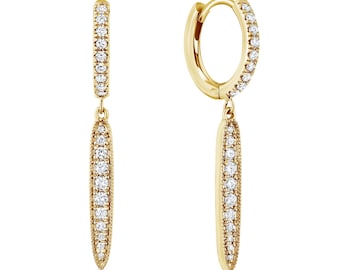 Dije de pendiente de diamante colgante de 14k/18k, diamante de talla redonda, dije largo, dije de diamante natural, delicado y delicado, regalo perfecto