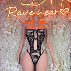 Rave Wear Fishnet Bodysuit Black – Bartender  | Exotic Dancewear Festival wear Rave Outfit
