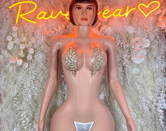 Rhinestone Bikini Set: Exotic Rave Wear, Dance Costume