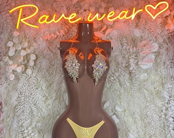 Rhinestone Bikini Set: Exotic Rave Festival Dancewear