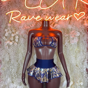 Custom Festival Outfits - Two Piece Tiger Print Skirt Set -  Festival Outfit, EDM Dancewear