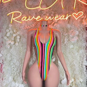 Rave Outfits - One Piece Multicolor Bodysuit -  Festival Outfit, EDM Dancewear