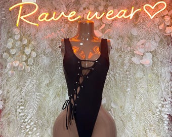 Festival Outfit One-Piece  Bodysuit -  Black  | Exotic Dancewear for Performers, Raves, & Festival Clothing