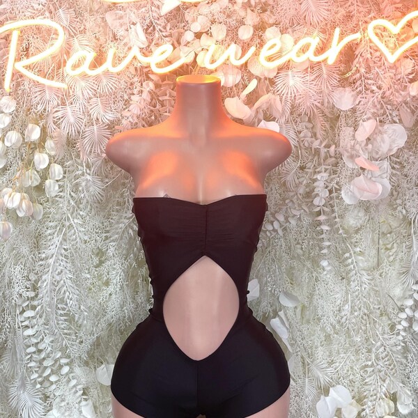 Traje de baño negro para fiestas rave - Traje de camarero de una pieza, ropa de baile, ropa de club para fiestas