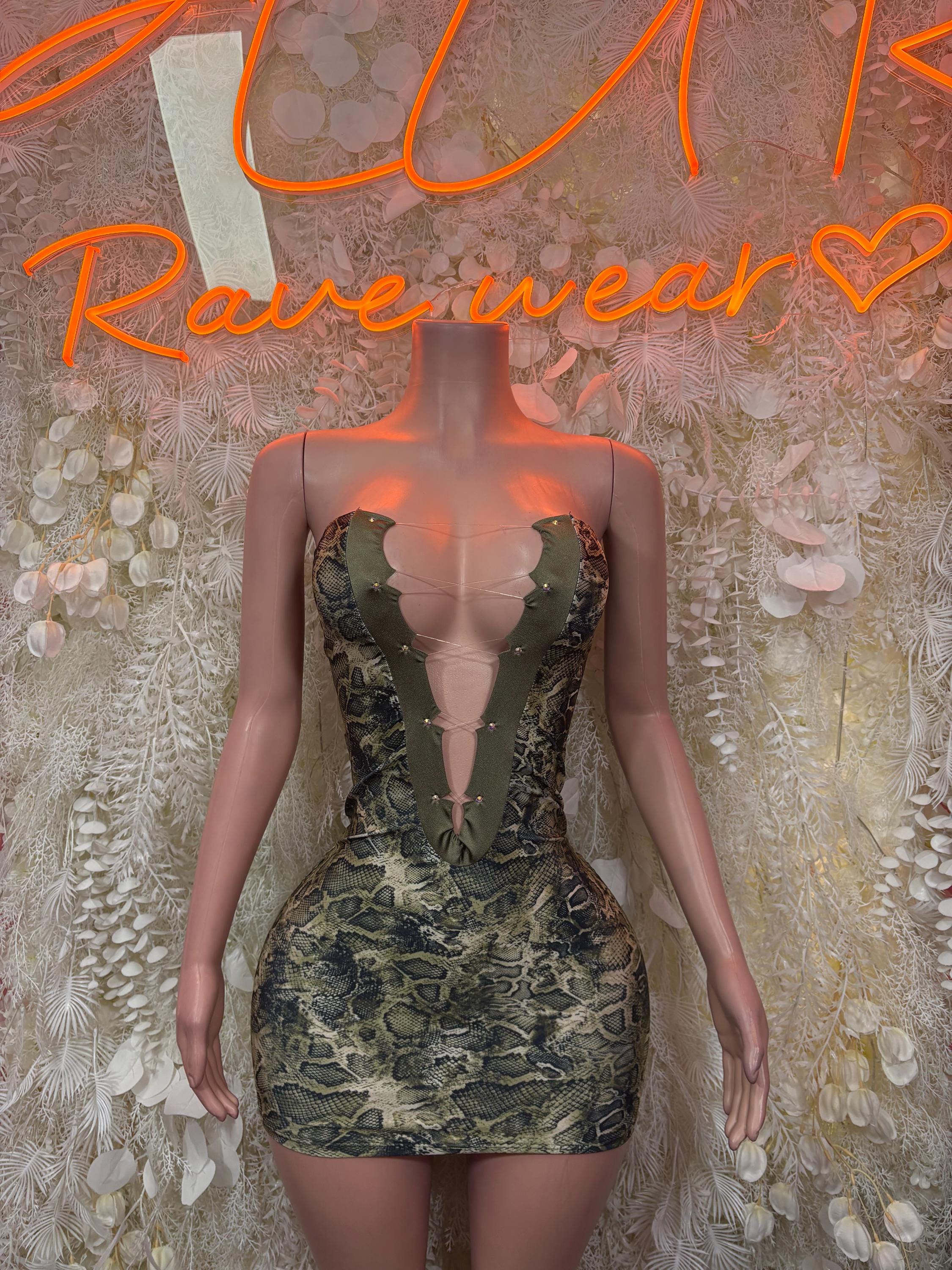 neon green snakeskin dress Snake Print lace a-line