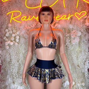 Custom Festival Outfits - Two Piece Tiger Print Skirt Set -  Festival Outfit, EDM Dancewear