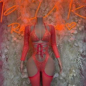 Rave Bodysuit One-Piece Coral Cheetah Print Bodysuit - Hologram Design | Exotic Dancewear for Performers, Raves