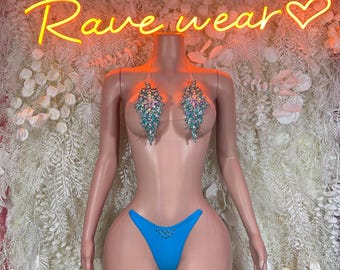 Rhinestone Bikini Set, Exotic Dancewear, Rave Outfit