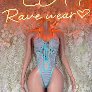 Rave Outfits Fishnet Bodysuit Blue – Bartender  | Exotic Dancewear Festival wear Rave Outfit