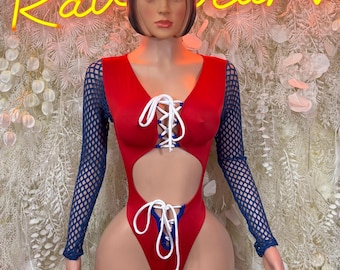 USA Bottle Girl Bodysuit, Patriotic Bartender Outfit, 4th of July Costume, American Flag Bodysuit, Festival Rave Outfit