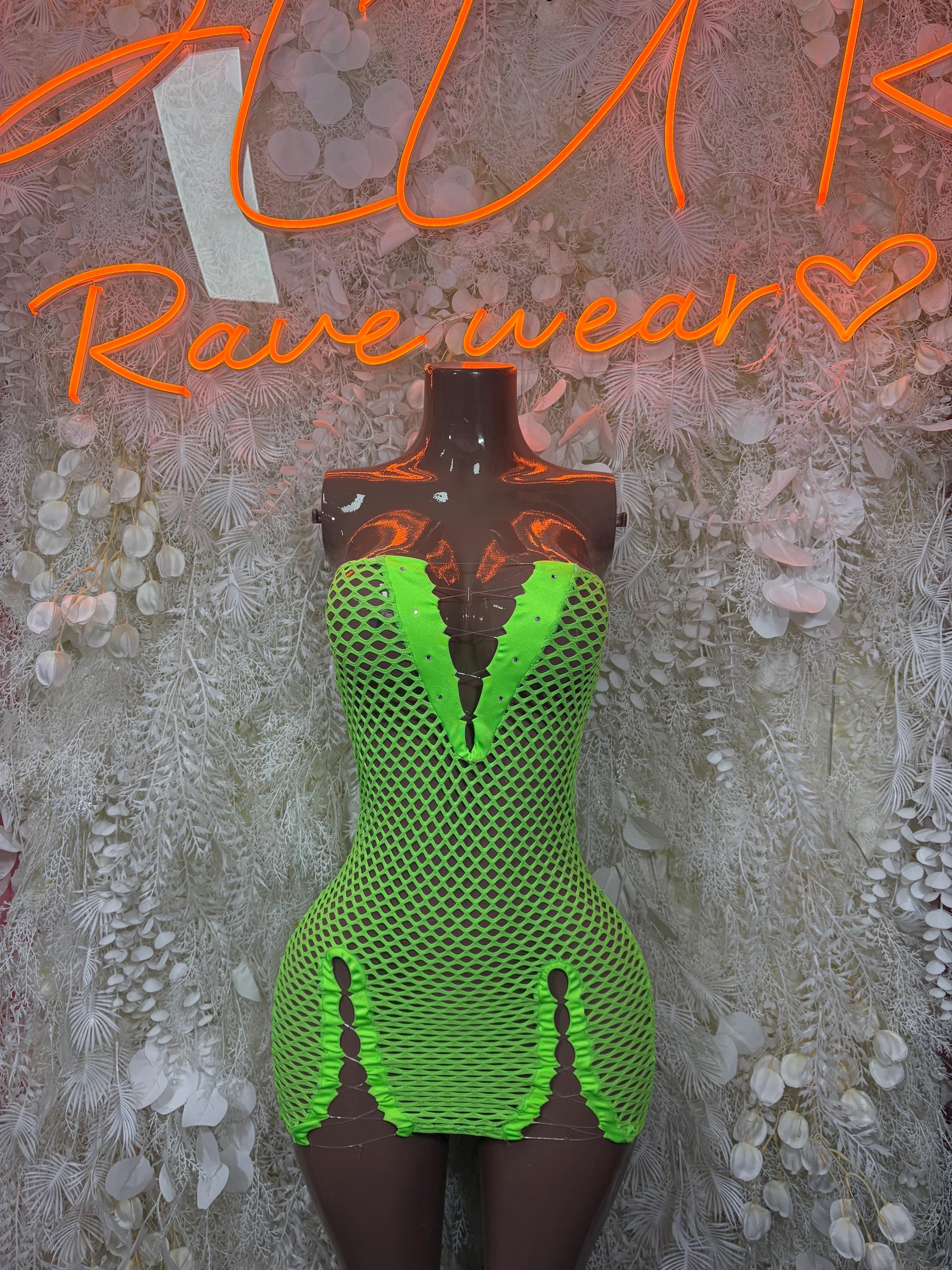 lime green fishnet dress Neon 6/10 Launch