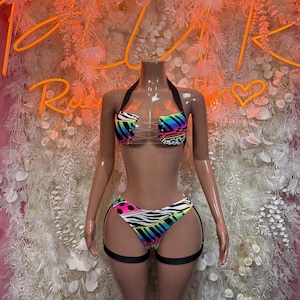 Rave Outfit  - Two Piece Multicolor Festival Outfit, EDM Dancewear, Party Clubwear