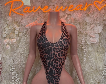 Leopard Print Bodysuit Festival Outfit Bodysuit, Cutout Exotic Dancewear, Bottle Girl Outfit, Clubwear