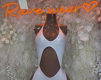 White Festival Bodysuit - Bottlegirl Outfit Rave Costume Clubwear One Piece Dancewear