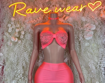 Festival Clothing Two-Piece Skirt Set Neon Pink – Bartender  | Exotic Dancewear Festival wear Rave Outfit