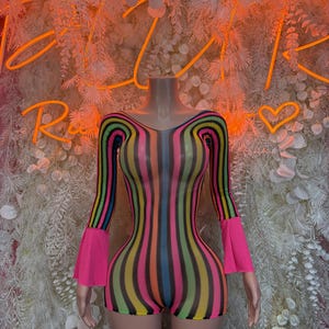 Rave Outfit - One Piece Fishnet Multicolor -  Festival Outfit, EDM Dancewear