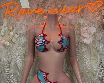 4th of July Bottlegirl Bikini - American Stars & Stripes Two Piece Swimsuit for Women, Bartender Beach Swimwear