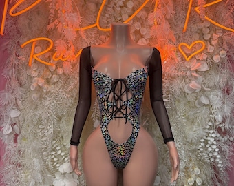 Metallic Cheetah Bodysuit – Festival Rave Dancewear