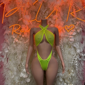 Rave Bodysuit - One Piece Green Festival Outfit, EDM Dancewear, Party Clubwear
