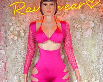 Bottlegirl Bodysuit Pink Rave Outfit  Festival Clothing Bartender Outfit