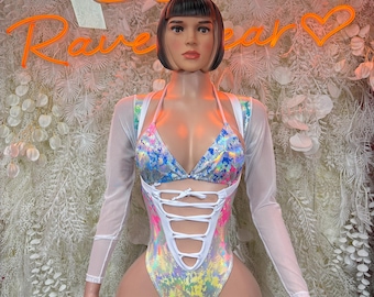 Bottlegirl Crushed Metallic Multicolor Hologram Design Bartender Exotic Dancewear for Performers, Rave wear