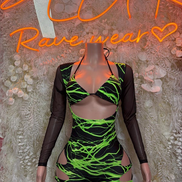 Body de Rayo Verde - Atuendo Rave, Ropa de Baile Exótica