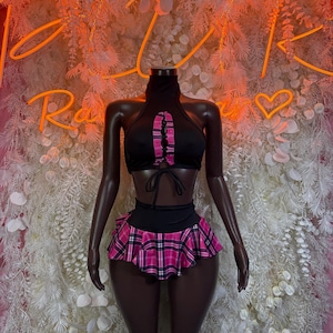 Rave Wear -  Pink -  Rave Outfit - Two Piece Skirt ,Sexy Festival Outfit, Clubwear, Performance Costume, EDM Party Rave Outfit