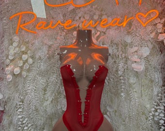 Festival Fashion Red Mesh Rave Outfit Exotic Dancewear