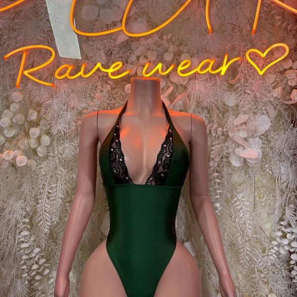 Body verde de una pieza para festivales, ropa rave, atuendo de Bottlegirl, ropa de club, ropa de baile.