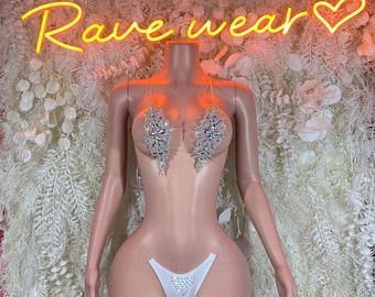 Rhinestone Rave Bikini Set, Exotic Festival Dancewear