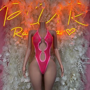 Rave Outfit - Pink Fishnet Bodysuit Festival Outfit, EDM Dancewear, Sexy One - Piece for Raves, Clubwear