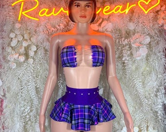 Festival Clothing Two-Piece Purple Skirt Set – Bartender  | Exotic Dancewear Festival wear Rave Outfit