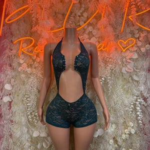 Rave Bodysuit -  Aqua Blue Lace  -  Rave Outfit - Sexy Festival Outfit, Clubwear, Performance Costume, EDM Party Rave Outfit