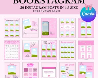 Romance Bookstagram Canva Templates, Editable Canva Template,Social Media Post Templates for Book Lovers, Pink Coquette Bookstagram Template