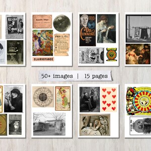 May include: A digital collage sheet with vintage images of fortune tellers, tarot cards, and other mystical imagery. The sheet includes text such as "Fortune Teller", "Witches", "Clairvoyance", and "Price 15c".