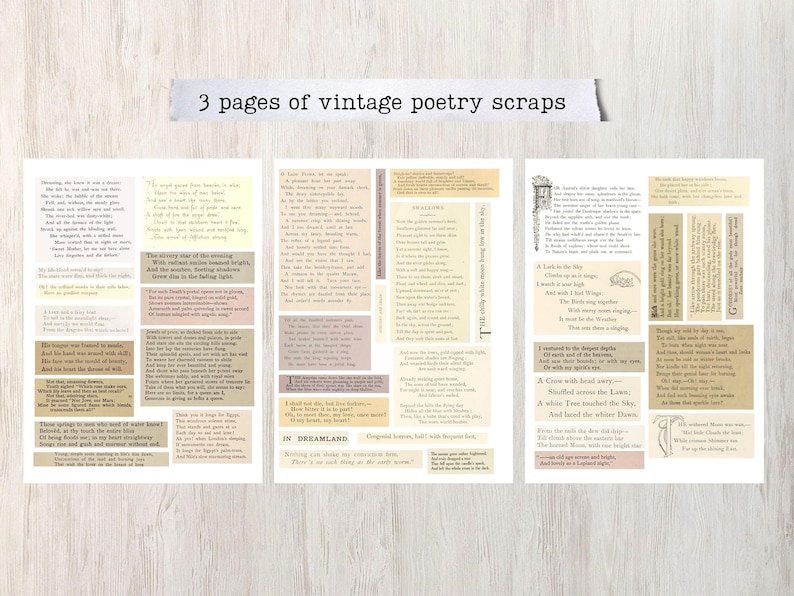 Vintage Poetry Snippets Digital Collage Sheets – Printable Antique Poem ...