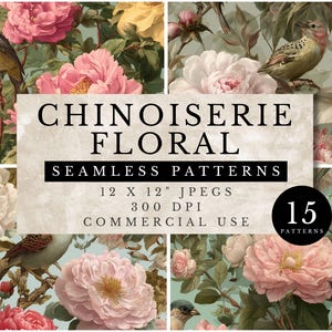 Chinoiseriepapier met bloemen, naadloze bloemenpatronen, Aziatische tuinachtergronden | Vintage papier, voor scrapbooking, tijdschriften, design